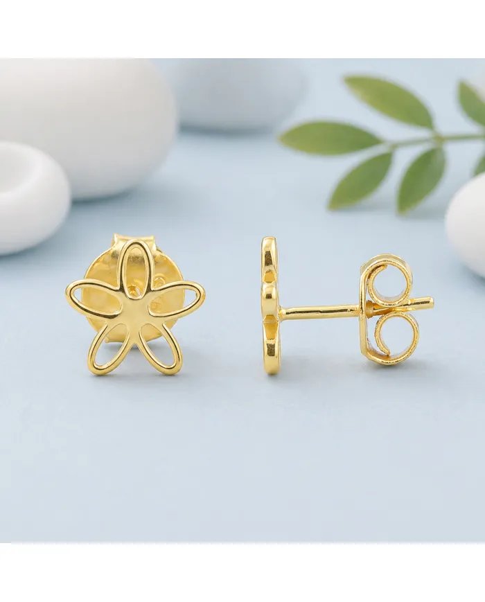 Charming Flower Stud Earrings – 925 Silver Gold Plated Modern Minimalist