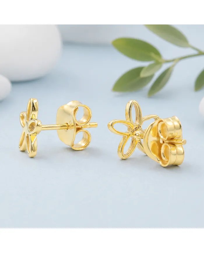 Charming Flower Stud Earrings – 925 Silver Gold Plated Modern Minimalist