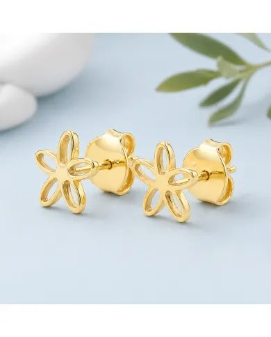 Charming Flower Stud Earrings – 925 Silver Gold Plated Modern Minimalist