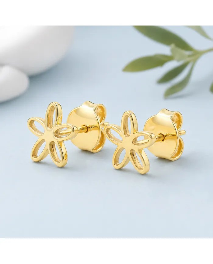 Charming Flower Stud Earrings – 925 Silver Gold Plated Modern Minimalist