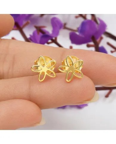 Charming Flower Stud Earrings – 925 Silver Gold Plated Modern Minimalist