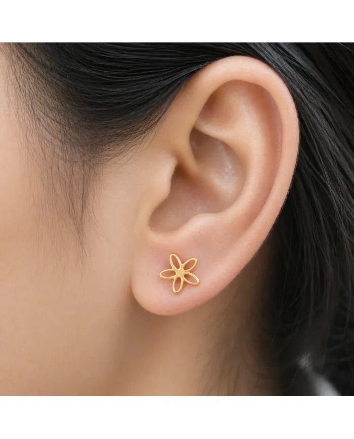 Charming Flower Stud Earrings – 925 Silver Gold Plated Modern Minimalist