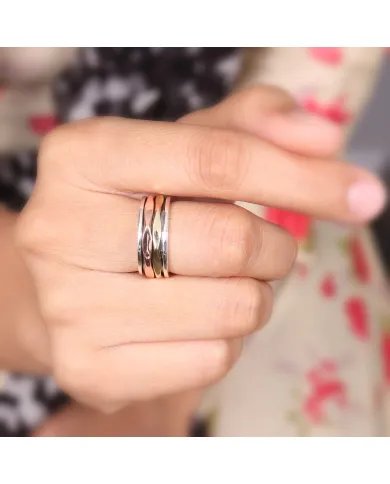 Brass and Copper Spinner Ring – 925 Sterling Silver Handmade Fidget Jewelry
