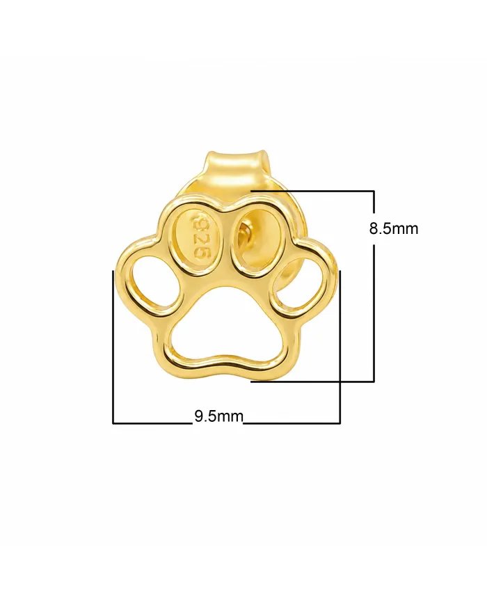 Tiny Paw Stud Earrings - 925 Silver Gold Plated Pet Memorial Jewelry