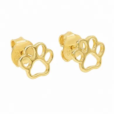 Tiny Paw Stud Earrings - 925 Silver Gold Plated Pet Memorial Jewelry
