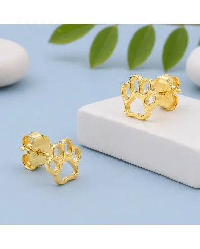Tiny Paw Stud Earrings - 925 Silver Gold Plated Pet Memorial Jewelry