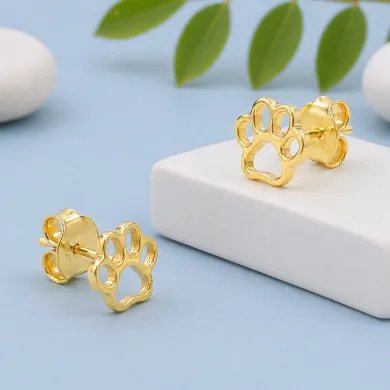 Tiny Paw Stud Earrings - 925 Silver Gold Plated Pet Memorial Jewelry