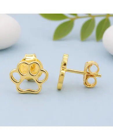 Tiny Paw Stud Earrings - 925 Silver Gold Plated Pet Memorial Jewelry