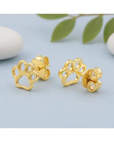 Tiny Paw Stud Earrings - 925 Silver Gold Plated Pet Memorial Jewelry