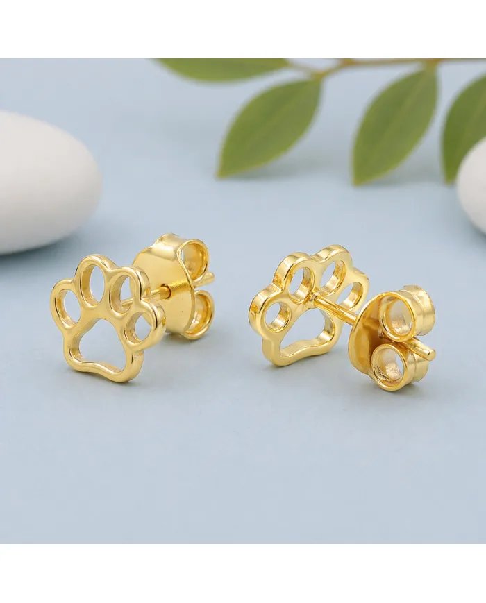 Tiny Paw Stud Earrings - 925 Silver Gold Plated Pet Memorial Jewelry