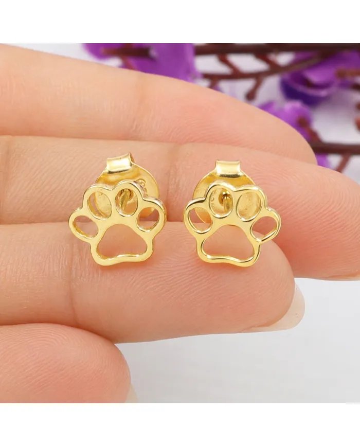 Tiny Paw Stud Earrings - 925 Silver Gold Plated Pet Memorial Jewelry