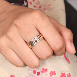 925 Sterling Silver Brass and Copper Spinner Ring, Meditation Spinner Ring