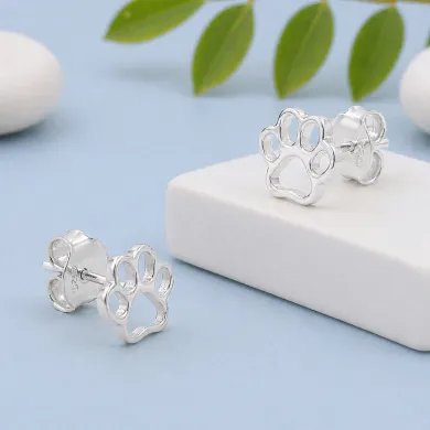 Tiny Paw Stud Earrings in 925 Sterling Silver - Pet Memorial Jewelry