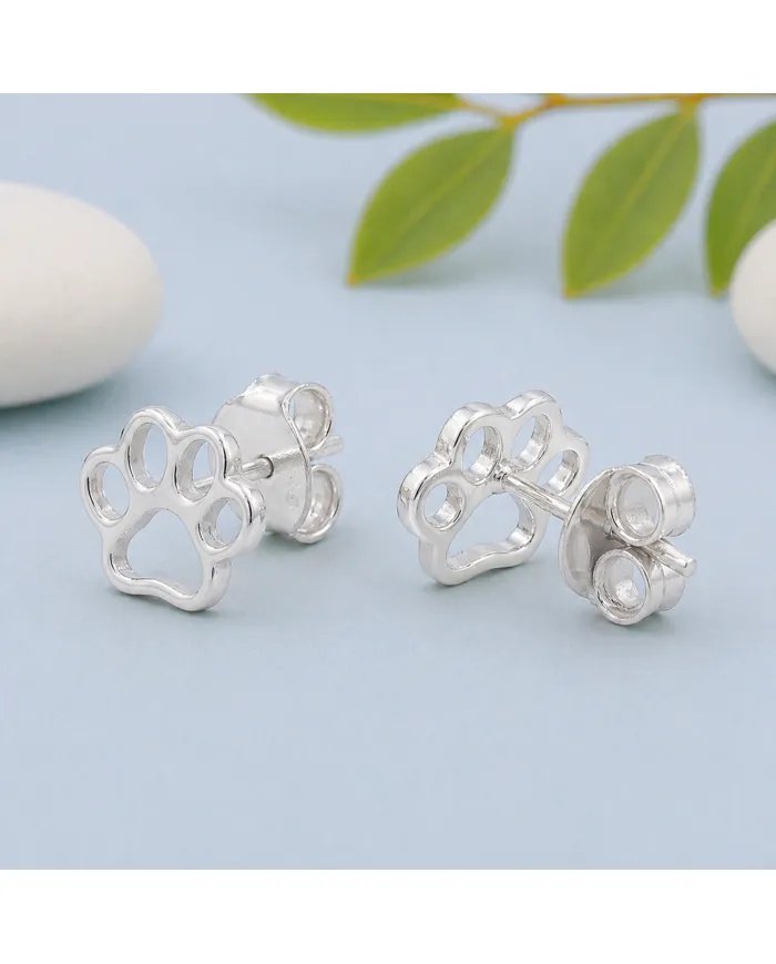 Tiny Paw Stud Earrings in 925 Sterling Silver - Pet Memorial Jewelry