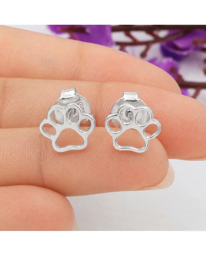 Tiny Paw Stud Earrings in 925 Sterling Silver - Pet Memorial Jewelry