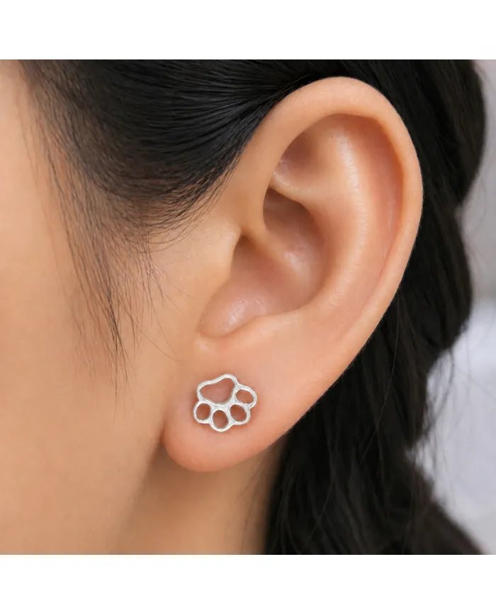Tiny Paw Stud Earrings in 925 Sterling Silver - Pet Memorial Jewelry