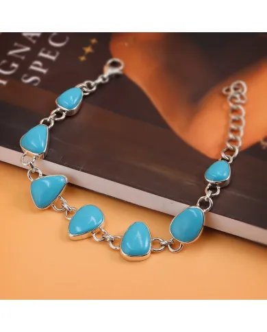 Sleeping Beauty Turquoise Bracelet - Handmade 925 Silver Link Chain Jewelry