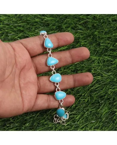 Sleeping Beauty Turquoise Bracelet - Handmade 925 Silver Link Chain Jewelry
