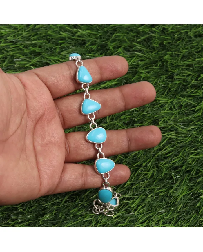 925 Sterling Silver Arizona Turquoise Link Bracelet for Women