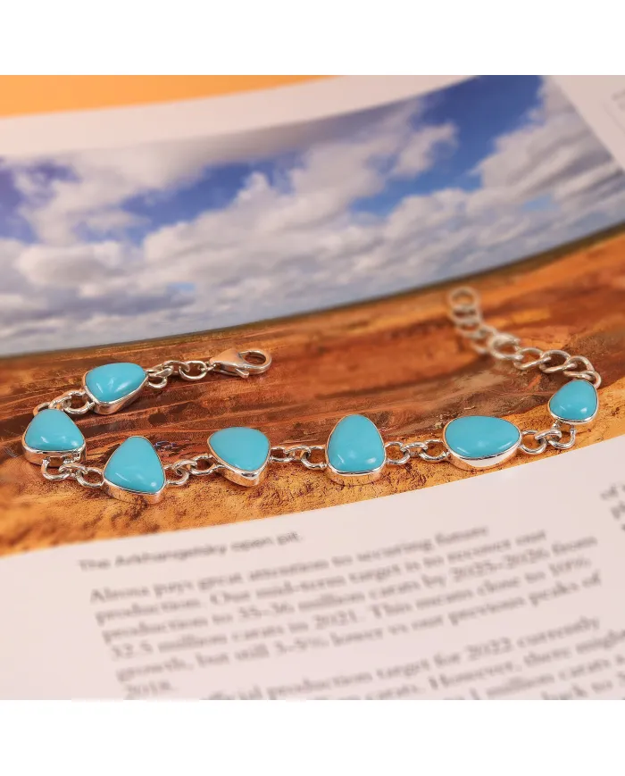 925 Sterling Silver Arizona Turquoise Link Bracelet for Women