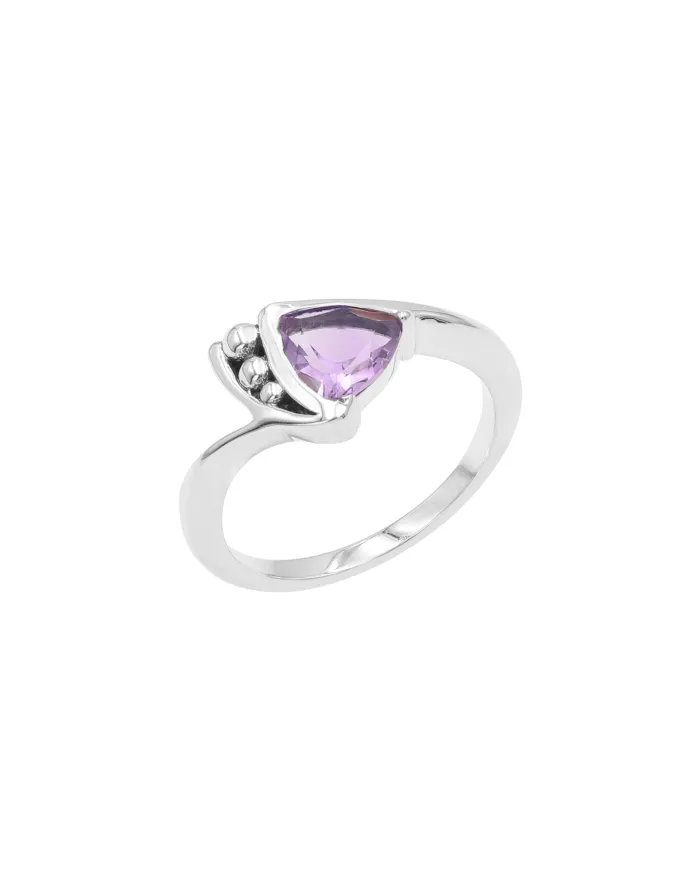 925 Sterling Silver Amethyst Trillion Cut Ring – Handmade Elegant Jewelry