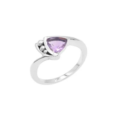 925 Sterling Silver Amethyst Trillion Cut Ring – Handmade Elegant Jewelry