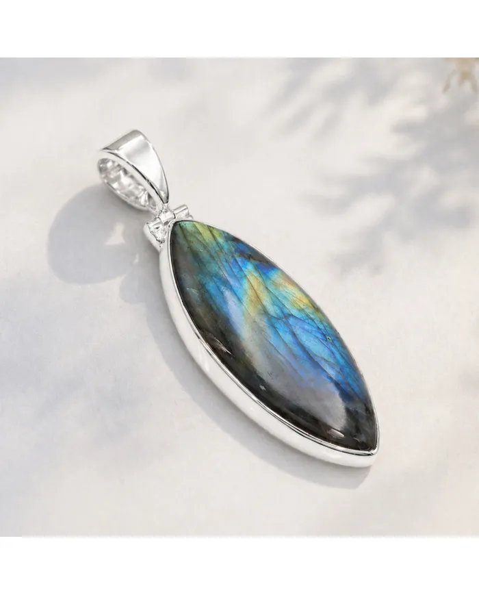 Labradorite Pendant 925 Sterling Silver – Marquise Shape Gemstone Jewelry