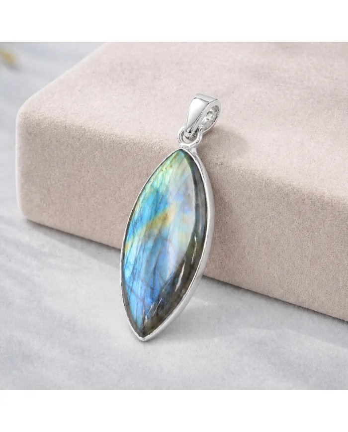 Labradorite Pendant 925 Sterling Silver – Marquise Shape Gemstone Jewelry