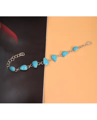 925 Sterling Silver Arizona Turquoise Link Bracelet for Women