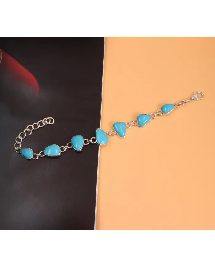 925 Sterling Silver Arizona Turquoise Link Bracelet for Women