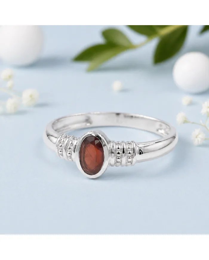 Garnet Ring 925 Sterling Silver - Oval Cut Handmade Birthstone Gift