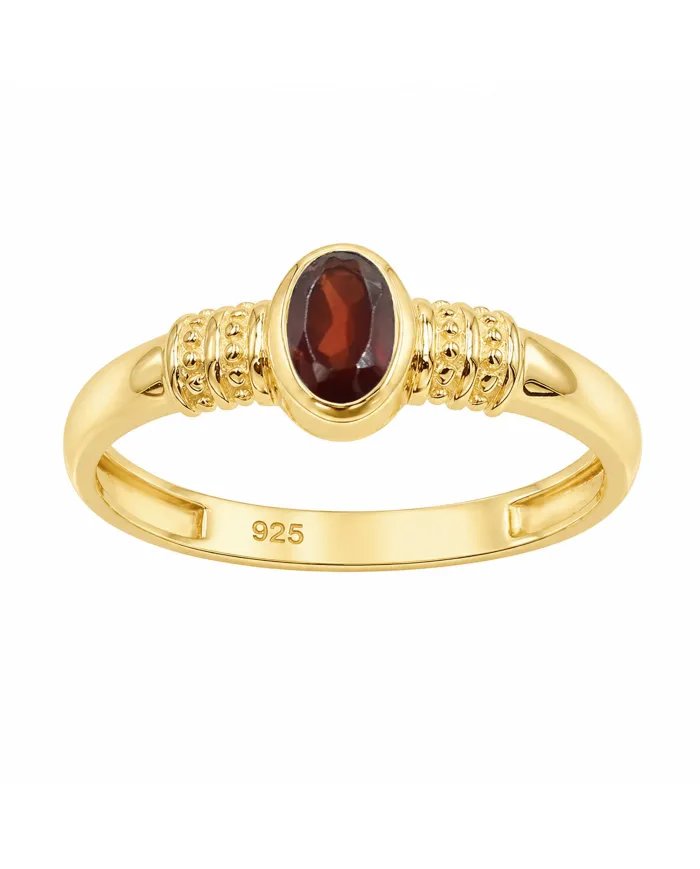 Garnet Ring - Gold Plated 925 Sterling Silver Oval Cut Handmade Jewelry