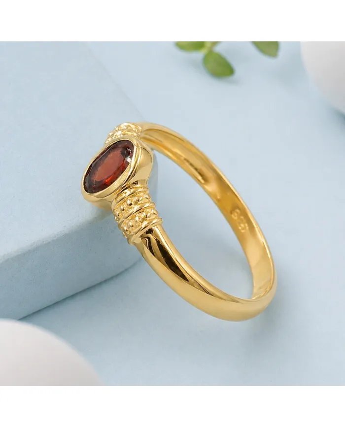 Garnet Ring - Gold Plated 925 Sterling Silver Oval Cut Handmade Jewelry