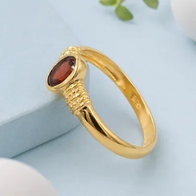 Garnet Ring - Gold Plated 925 Sterling Silver Oval Cut Handmade Jewelry