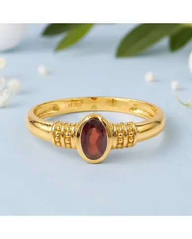 Garnet Ring - Gold Plated 925 Sterling Silver Oval Cut Handmade Jewelry