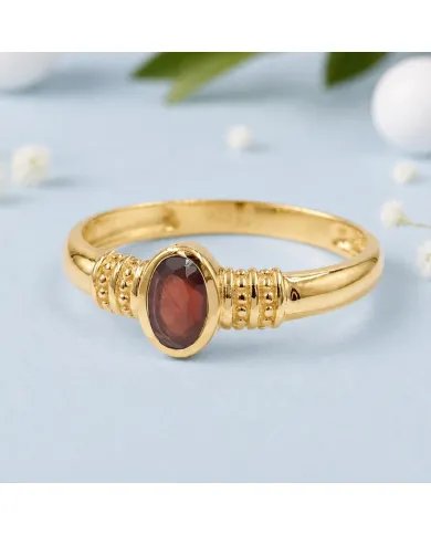 Garnet Ring - Gold Plated 925 Sterling Silver Oval Cut Handmade Jewelry