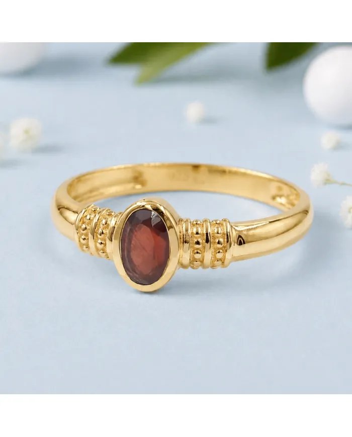 Garnet Ring - Gold Plated 925 Sterling Silver Oval Cut Handmade Jewelry