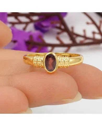 Garnet Ring - Gold Plated 925 Sterling Silver Oval Cut Handmade Jewelry