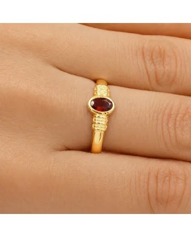 Garnet Ring - Gold Plated 925 Sterling Silver Oval Cut Handmade Jewelry