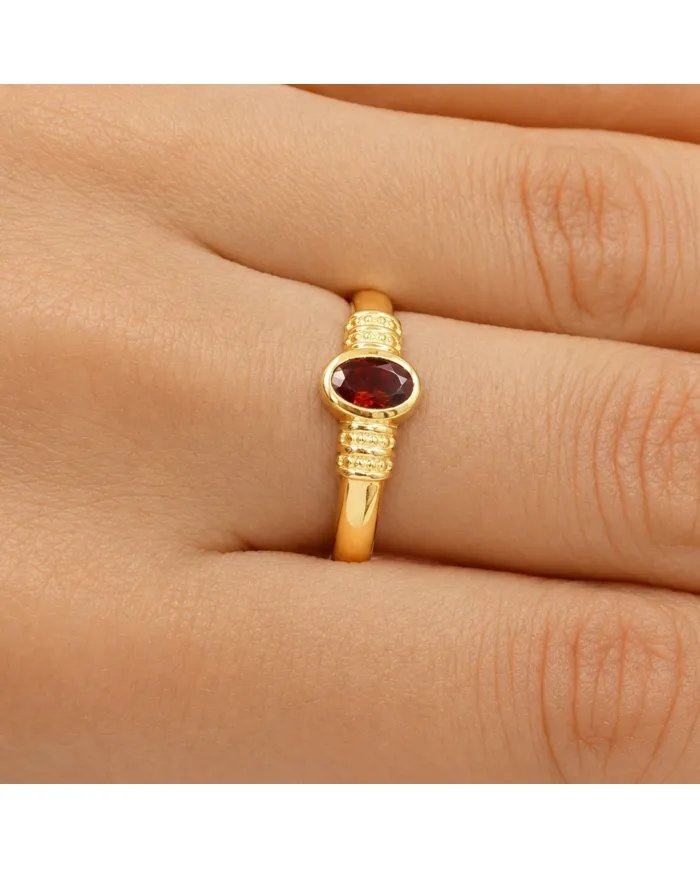 Garnet Ring - Gold Plated 925 Sterling Silver Oval Cut Handmade Jewelry