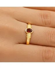Garnet Ring - Gold Plated 925 Sterling Silver Oval Cut Handmade Jewelry