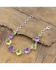 Amethyst Peridot & Lemon Quartz Bracelet - Sterling Silver Link Bracelet Handmade Women's Jewelry