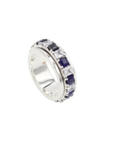 Blue Sapphire Spinner Ring with Swarovski Crystal – 925 Sterling Silver Anxiety Fidget Ring Handmade Stress Relief Jewelry