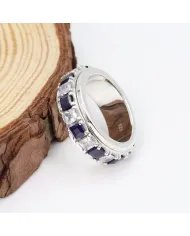 Blue Sapphire Spinner Ring with Swarovski Crystal – 925 Sterling Silver Anxiety Fidget Ring Handmade Stress Relief Jewelry