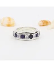 Blue Sapphire Spinner Ring with Swarovski Crystal – 925 Sterling Silver Anxiety Fidget Ring Handmade Stress Relief Jewelry