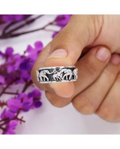 925 Sterling Silver Elephant Spinner Handmade Fidget Jewelry – Stress Relief Gift