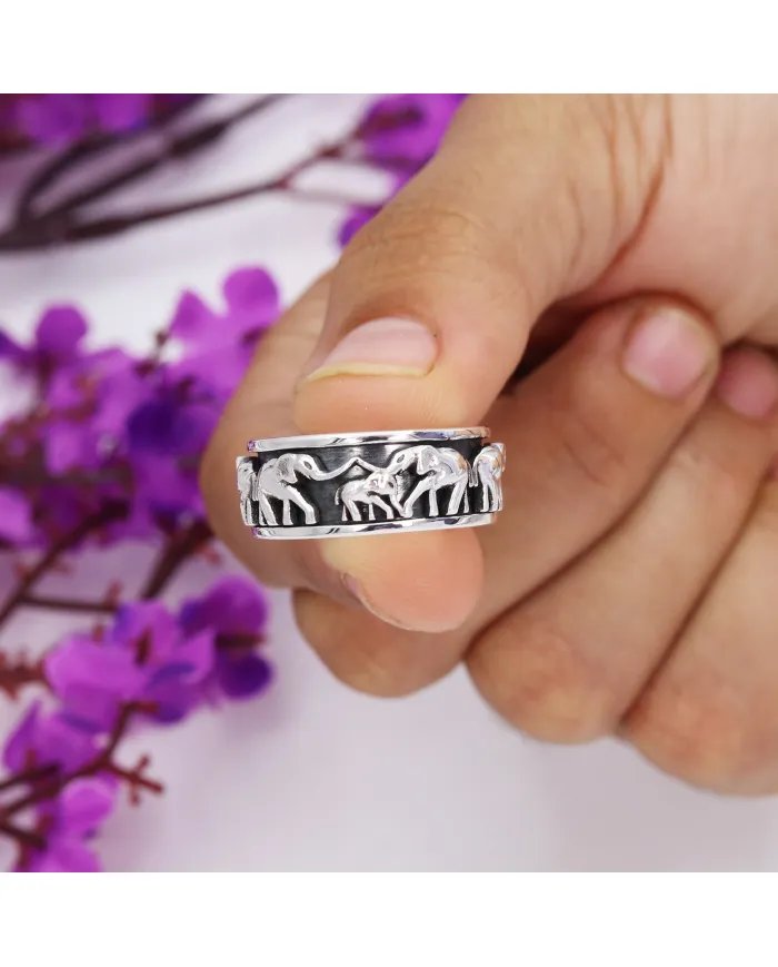 925 Sterling Silver Elephant Spinner Handmade Fidget Jewelry – Stress Relief Gift