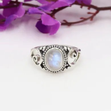 Moonstone Ring 925 Sterling Silver - Handmade Boho Vintage Style