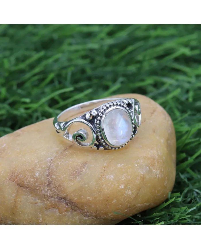 Moonstone Ring 925 Sterling Silver - Handmade Boho Vintage Style