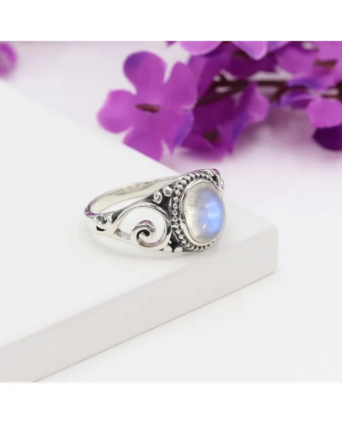 Moonstone Ring 925 Sterling Silver - Handmade Boho Vintage Style